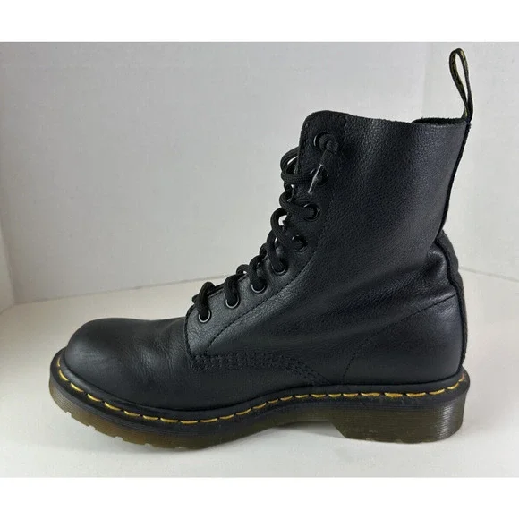 Doc Dr. Martens 1460 Virginia Soft Leather Boots Black Lace Up Women's Size 8 - Picture 4 of 14